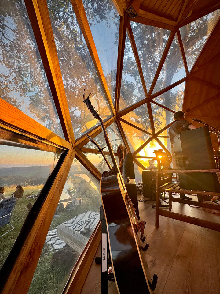 Sunset just after dinner, the band is about to play.